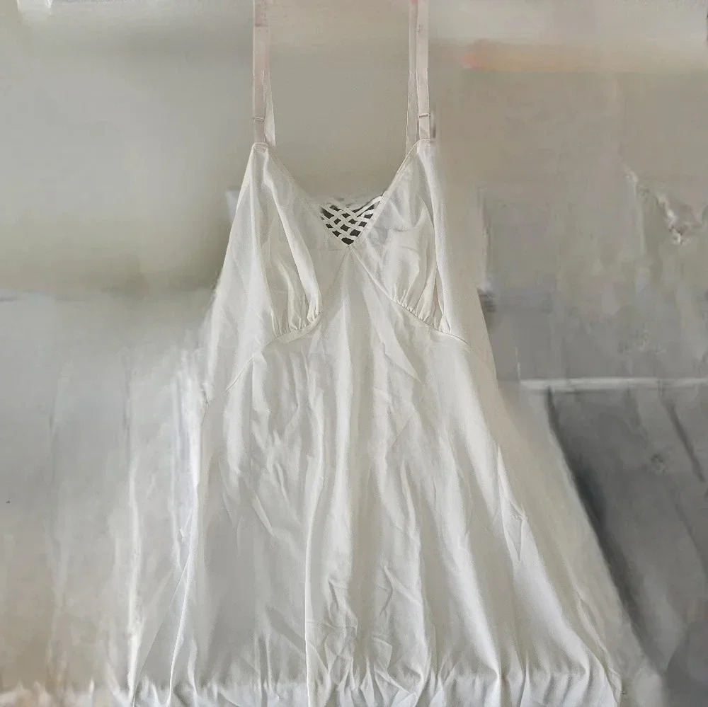 Vintage Vanity Fair Full Nylon Slip, White with crisscross Trim, 36 bust
